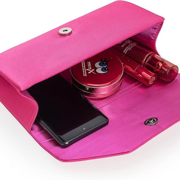 Satin Evening Bag for Women Clutch Purse Embellished Crystals Buckle - Picture 4 of 7